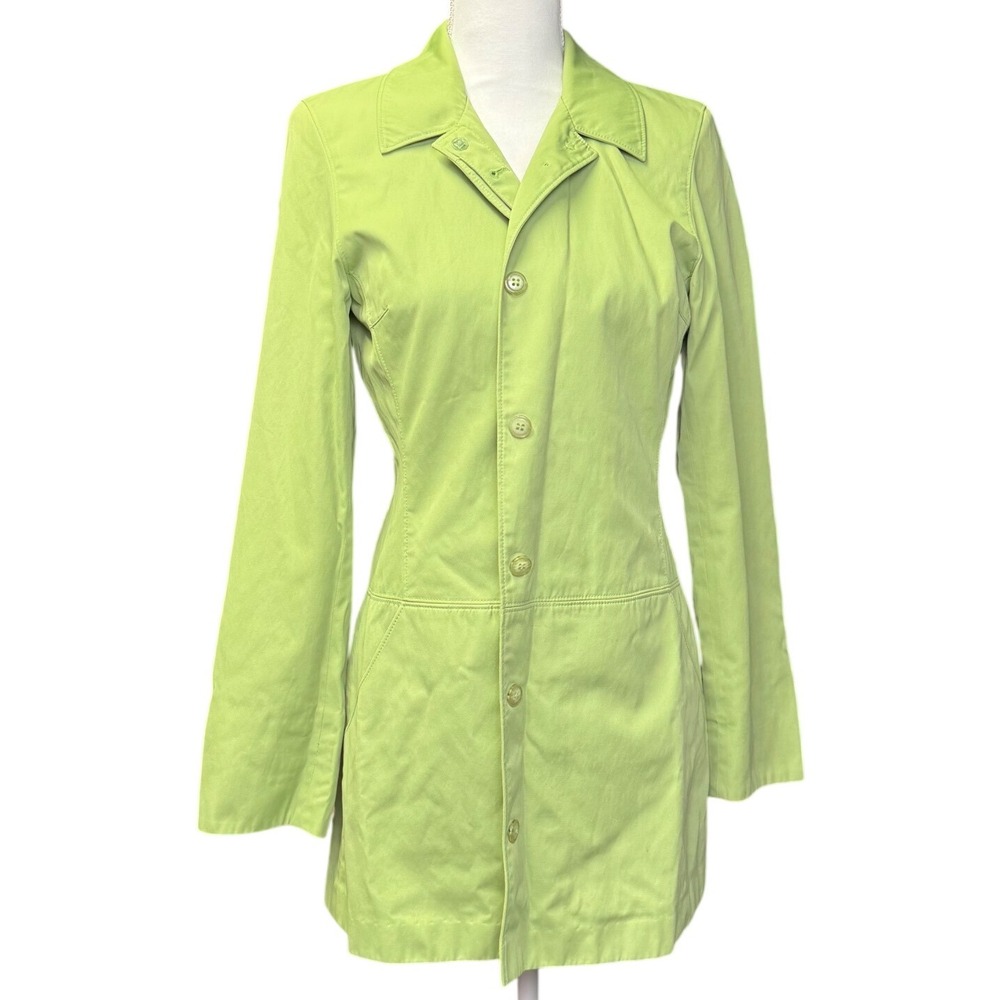Talbots Womens Green Button Front Coat Lightweight Lined Jacket S
